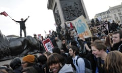 Students protesting in Trafalgar Square against tuition fees