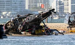 Two helicopters seen following the collision near Sea World, on the Gold Coast