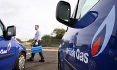 The company logo is displayed on a fleet of engineers’ vans<br>UNITED KINGDOM - JULY 28: The company logo is displayed on a fleet of engineers’ vans at the British Gas Energy Academy, in Leicester, U.K., on Tuesday, July 28, 2009. Centrica Plc, Britain’s biggest energy supplier will announce first half earnings later this week. (Photo by Paul Hackett/Bloomberg via Getty Images)