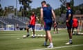 Ruud van Nistelrooy directs Manchester United training at UCLA during the club’s US tour.