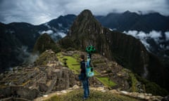Camera operator for Google Street View at the ancient site of Machu Picchu as they map the citadel.