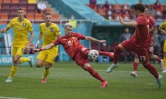 Ezgjan Alioski scores for North Macedonia against Ukraine in Euro 2020. The team from the Balkans come up against England on Monday.