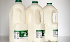 Three four-pint cartons of milk