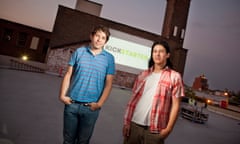 Yancey Strickler, left, and Perry Chen, two of the three co-founders of the website Kickstarter, on the rooftop of the building where they will host the first Kickstarter Film Festival in New York, on July 6, 2010. The website helps creative types find financial backers willing to chip in small payments to help fund projects. (Michael Nagle/The New York Times)Redux / eyevine Please agree fees before use. SPECIAL RATES MAY APPLY. For further information please contact eyevine tel: +44 (0) 20 8709 8709 e-mail: info@eyevine.com www.eyevine.com