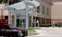 An ambulance passes the emergency center at Ben Taub Hospital