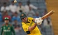 Australia's Mitchell Marsh hits a six during the win over Bangladesh.