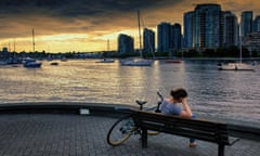 False Creek in Vancouver city<br>Woman alone in False Creek.