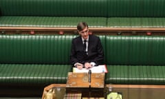 Leader of the House, Jacob Rees-Mogg, at a semi-virtual sitting in the Commons, 20 May, using video links