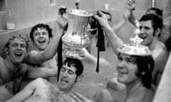 David Webb (second right) and Chelsea teammates celebrate after winning the 1970 FA Cup final replay