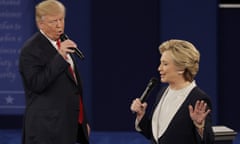 Republican presidential nominee Donald Trump and Democratic presidential nominee Hillary Clinton speak during the second presidential debate at Washington University in St. Louis.