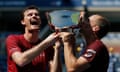 Jamie Murray of Great Britain and Bruno Soares of Brazil celebrate defeating Pablo Carreño Busta and Guillermo Garcia-Lopez 6-2, 6-3 in the US Open men’s doubles final