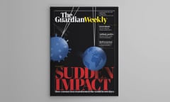 Blank 3D illustration brochure or magazine isolated on gray.<br>Guardian Weekly cover, 17 April 2020