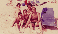 David with his brothers, Dan and Ivor, and parents on holiday in Swansea Bay, 1974.