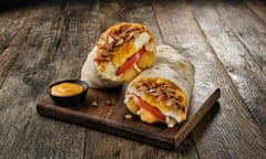 German Doner Kebab’s breakfast wrap: chicken or beef with egg, tomato and hash browns