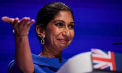 BIRMINGHAM, 04 October 2022 - Home Secretary Suella Braverman making her keynote speech on day three of the Conservative party’s annual conference in Birmingham. Christopher Thomond for The Guardian.