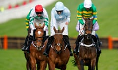 Zanahiyr (left) finishes third in the Champion Hurdle to Honeysuckle (centre) in 2022.