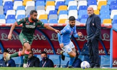 Serse Cosmi (right) watches the action as Crotone and Napoli played out a seven-goal thriller on Sunday.