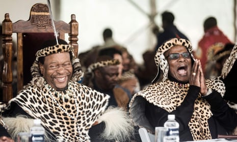 King Goodwill Zwelithini of the Zulu nation, left, and the political leader and former chief minister Mangosuthu Buthelezi at the King Shaka day celebration, 2019. 