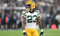Green Bay Packers v Las Vegas Raiders<br>LAS VEGAS, NEVADA - OCTOBER 09: Cornerback Jaire Alexander #23 of the Green Bay Packers looks down field against the Las Vegas Raiders in the fourth quarter at Allegiant Stadium on October 09, 2023 in Las Vegas, Nevada. The Raiders defeated the Packers 17-13. (Photo by Candice Ward/Getty Images)