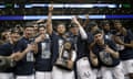 Villanova’s Jalen Brunson, center, celebrates with teammates after their win over Texas Tech