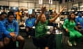 Nigerian football fans react while watching the  Women's World Cup round of 16 match in Australia between Nigerian football fans react while watching their  Women's World Cup knockout match against England as it was screened at a shopping mall in Lagos.