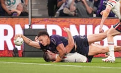 Will Warbrick of the Melbourne Storm scores the winning try during the NRL Semi-final between the Melbourne Storm and the Sydney Roosters at AAMI Park in Melbourne, Friday, September 15, 2023. (AAP Image/Scott Barbour) NO ARCHIVING, EDITORIAL USE ONLY