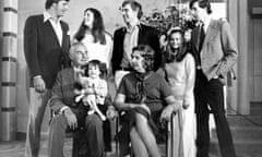 Whitlam Reunion<br>Australian Prime Minister Whitlam Gough with his family who are meeting for the first time in ten years at the Berkeley hotel during a visit to London. Left to right, Antony, Catherine, Nicholas, daughter in law Sheena and her husband Stephen. Gough Whitlam is seated holding his grandson Alexander with wife Margaret Whitlam, 21st April 1973. (Photo by Douglas Miller/Keystone/Getty Images)