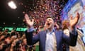 Volodymyr Zelenskiy reacts to the announcement of an exit poll in Ukraine’s presidential election, which he won by a landslide.