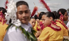 Papatoetoe high school performers wait to perform at the Tongan stage at Polyfest 2024, Manukau sports bowl, Auckland, New Zealand.