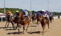 The finish to the memorable Northumberland Plate in 2022 won by Trueshan (blue and yellow).