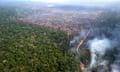 Aerial view of an area of Amazon rainforest deforested by illegal fire in the municipality of Labrea, Amazonas State