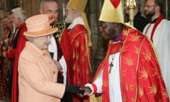 The Queen speaking with John Sentamu, the then archbishop of York, at Westminster Abbey in 2010