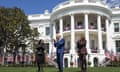 Biden and Justice Jackson during Event on the South Lawn, Washington, District of Columbia, United States - 08 Apr 2022<br>Mandatory Credit: Photo by Jim Lo Scalzo/UPI/REX/Shutterstock (12887437d) U.S. President Joe Biden, Vice President Kamala Harris and confirmed Associate Supreme Court Justice Ketanji Brown Jackson (L) walk to celebrate Jackson's confirmation on the South Lawn of the White House in Washington, DC, on Friday, April 8, 2022. Jackson will join the court in a few months. Biden and Justice Jackson during Event on the South Lawn, Washington, District of Columbia, United States - 08 Apr 2022