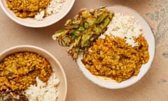 Meera Sodha's Japanese keema curry with courgette fritter.