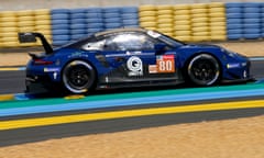 Christina Nielsen in her Porsche 911 RSR during practice at Le Mans.