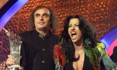 Svika Pick and Israeli singer Dana International celebrate winning the 1998 Eurovision song contest