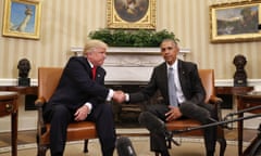 Donald Trump meets with Barack Obama in the Oval Office.