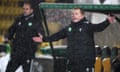 Neil Lennon watches his Celtic side slide to a disappointing draw in the snow against Livingston last week