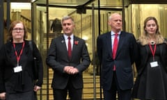 Dr Richard Freeman (second left) where he posed last month for pictures with QC, Mary O’Rourke (left), and his defence team.