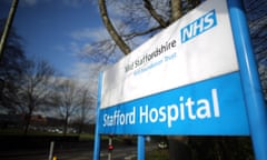 A sign for Stafford hospital, showing also the logo of the Mid Staffordshire NHS foundation trust