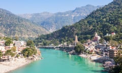 View of the Ganges and the city of Rishikesh, India.