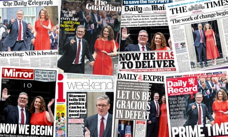 UK papers composite: Keir Starmer enters No 10 as prime minister.