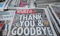 The final edition of the News of the World, which closed in July 2011 over phone hacking. 