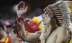 A Kansas City Chiefs fan performs the ‘tomahawk chop’ during a game in 2017