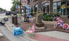 Yearender 2022 - News<br>epa10364980 epa10052312 Chairs and bycycles lie abandoned after people fled the scene of a mass shooting at a 4th of July celebration and parade in Highland Park, Illinois, USA, 04 July 2022. A gunman opened fire as people gathered to watch a Fourth of July parade in Highland Park, Illinois, killing at least six people and injuring dozens. EPA/TANNEN MAURY EPA-EFE/TANNEN MAURY