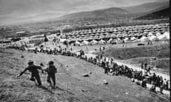 TheThe Brazda camp in Macedonia in 1999, which housed refugees from the Kosovo war.  NATO established Brazda camp in Macedonia housing refugees from the Kosovo War. April 1999.