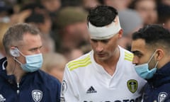 Robin Koch leaves the pitch during Leeds’ defeat against Manchester United on Sunday.