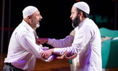 Simon Nagra, left, as Imran, facing Asif Khan in the title role of Tartuffe: