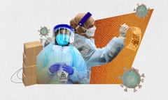 Composite of PPE images and banknotes