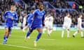 Stephy Mavididi celebrates the first of his two goals for Leicester against Plymouth on 9 December 2023.